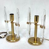 Postmodern pair of gilded metal and glass table lamps by Stilkronen. Italy 70s