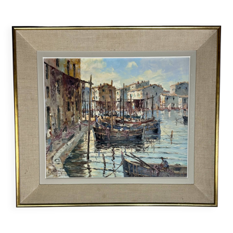 Oil painting on canvas of the port of Martigues.