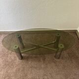 Chrome metal coffee table with smoked glass from the 70s