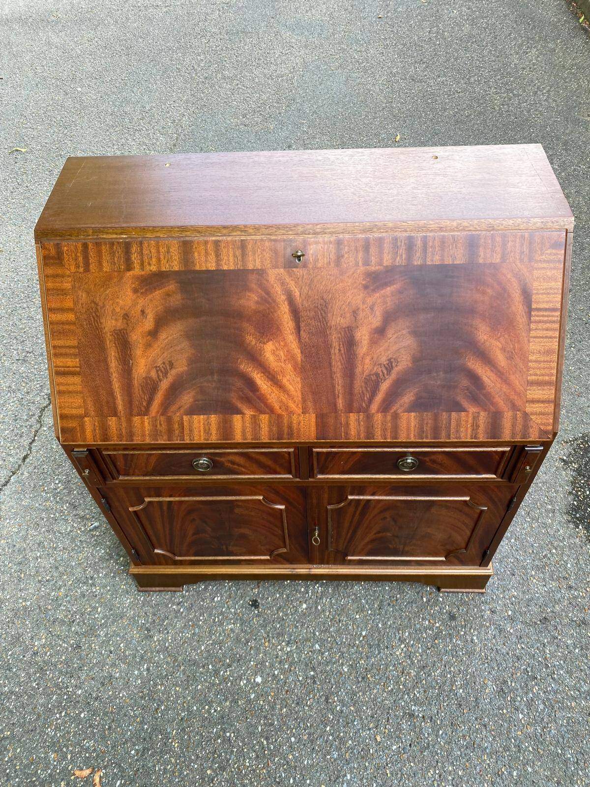 English solid wood donkey back writing desk, 20th century