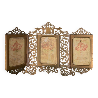 Bronze frame Napoleon III openwork triptych 19th century