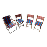 Set of vintage folding chairs in canvas and wood