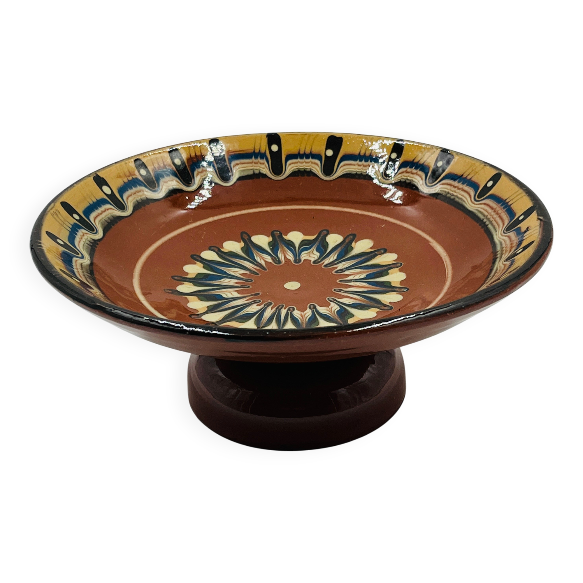 Ceramic footed bowl from Troyan, Bulgaria.