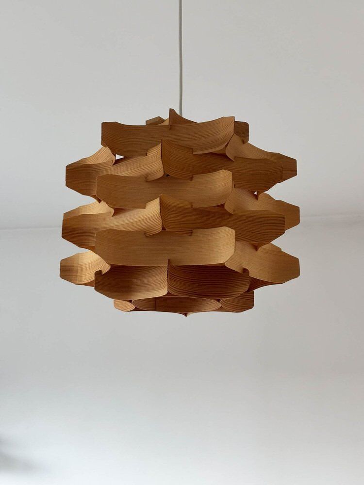 Mid-century wooden pendant lamp by Hans-Agne Jakobsson, Sweden, 1970s