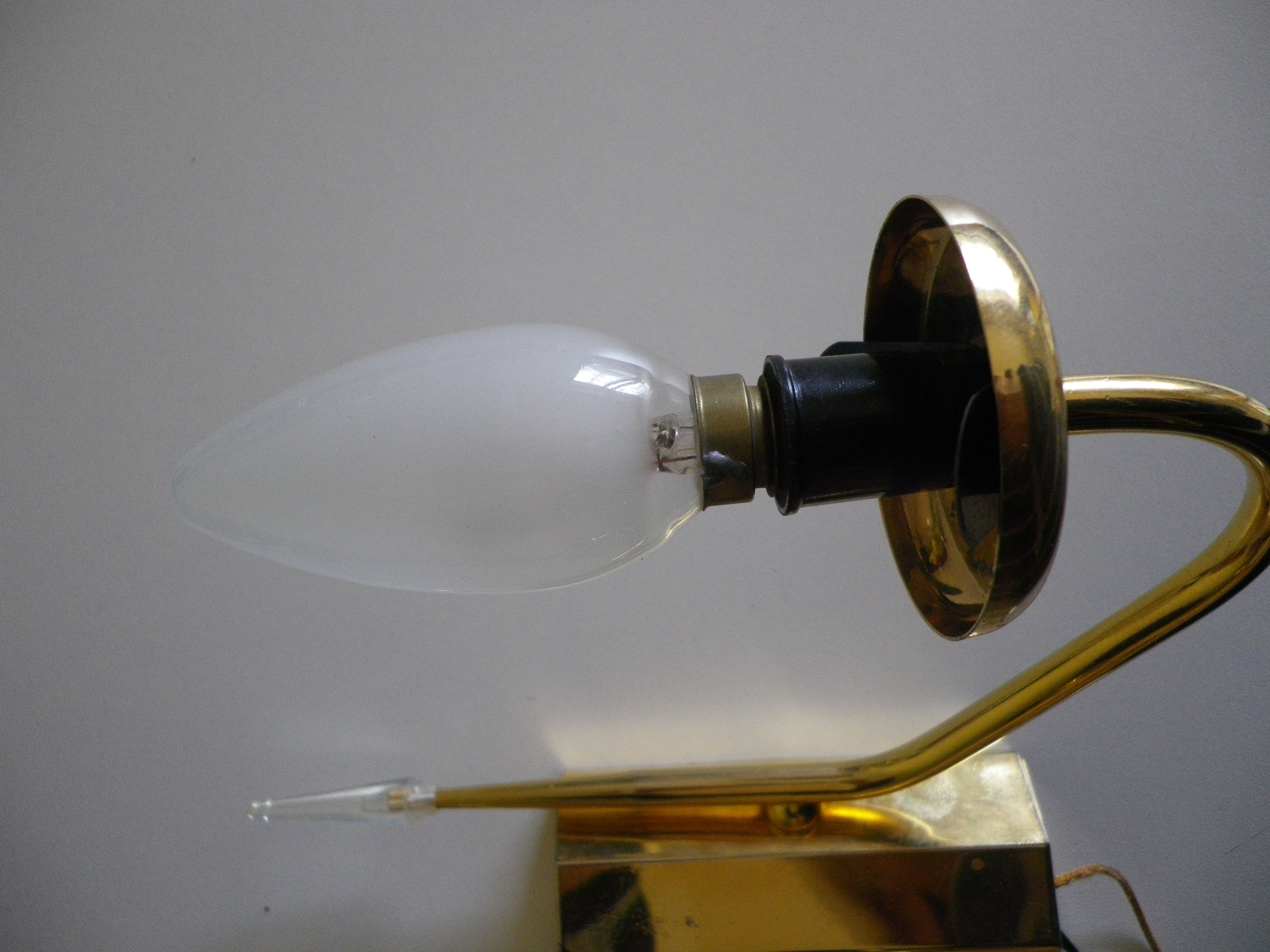 Wall lamps double lighting, with drawer, gilded metal, lampshade in worked glass - 1970