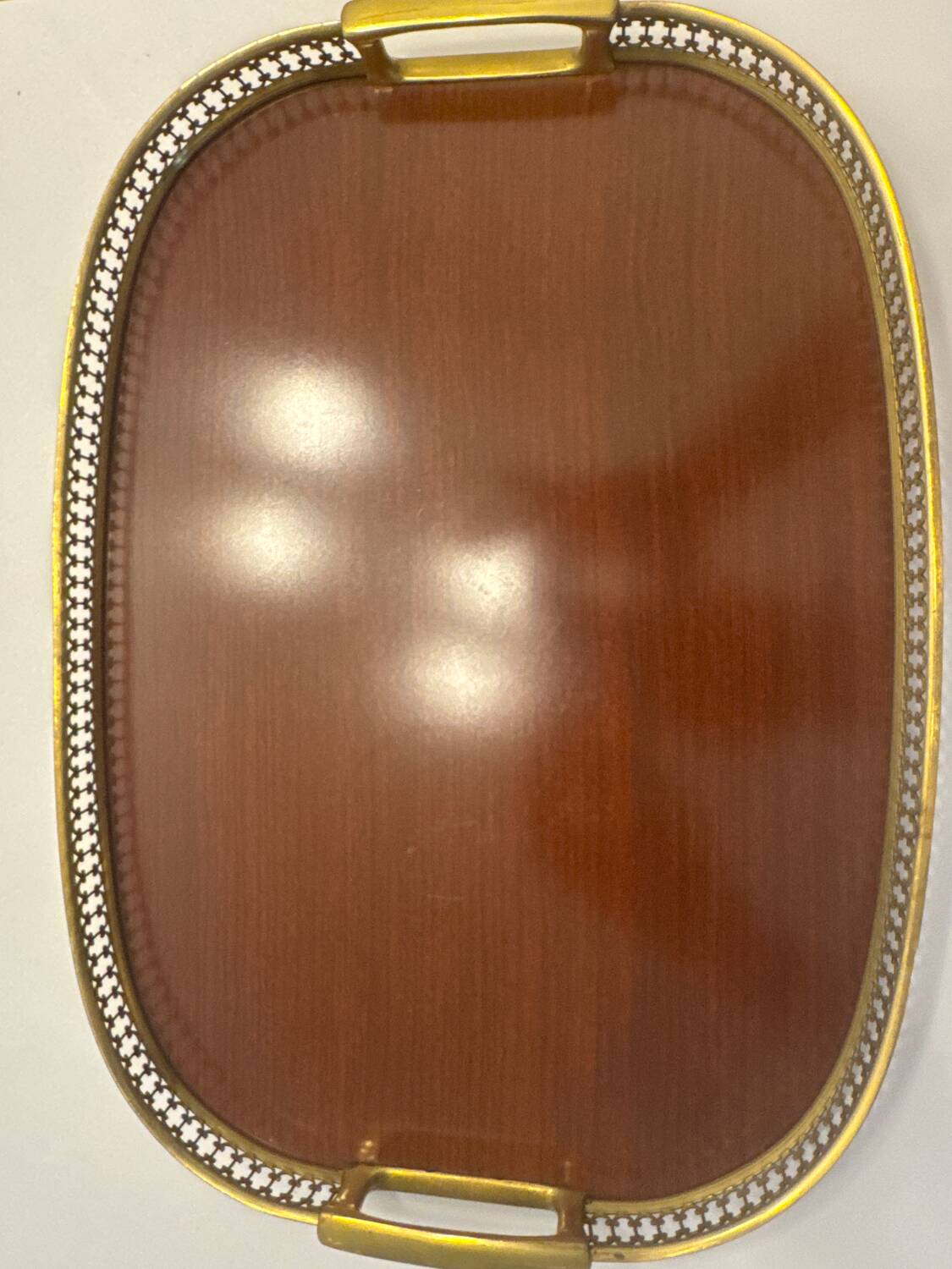 Vintage brass grand plateau – openwork gallery – 1970s