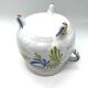 Covered earthenware pot with rustic decor – rooster motif – 20th century