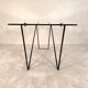 Superb asymmetrical coffee table AIRBORNE 1950s glass and lacquered metal.