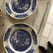 Lot de 9 assiettes motif Chateau porcelaine Pyro Blan