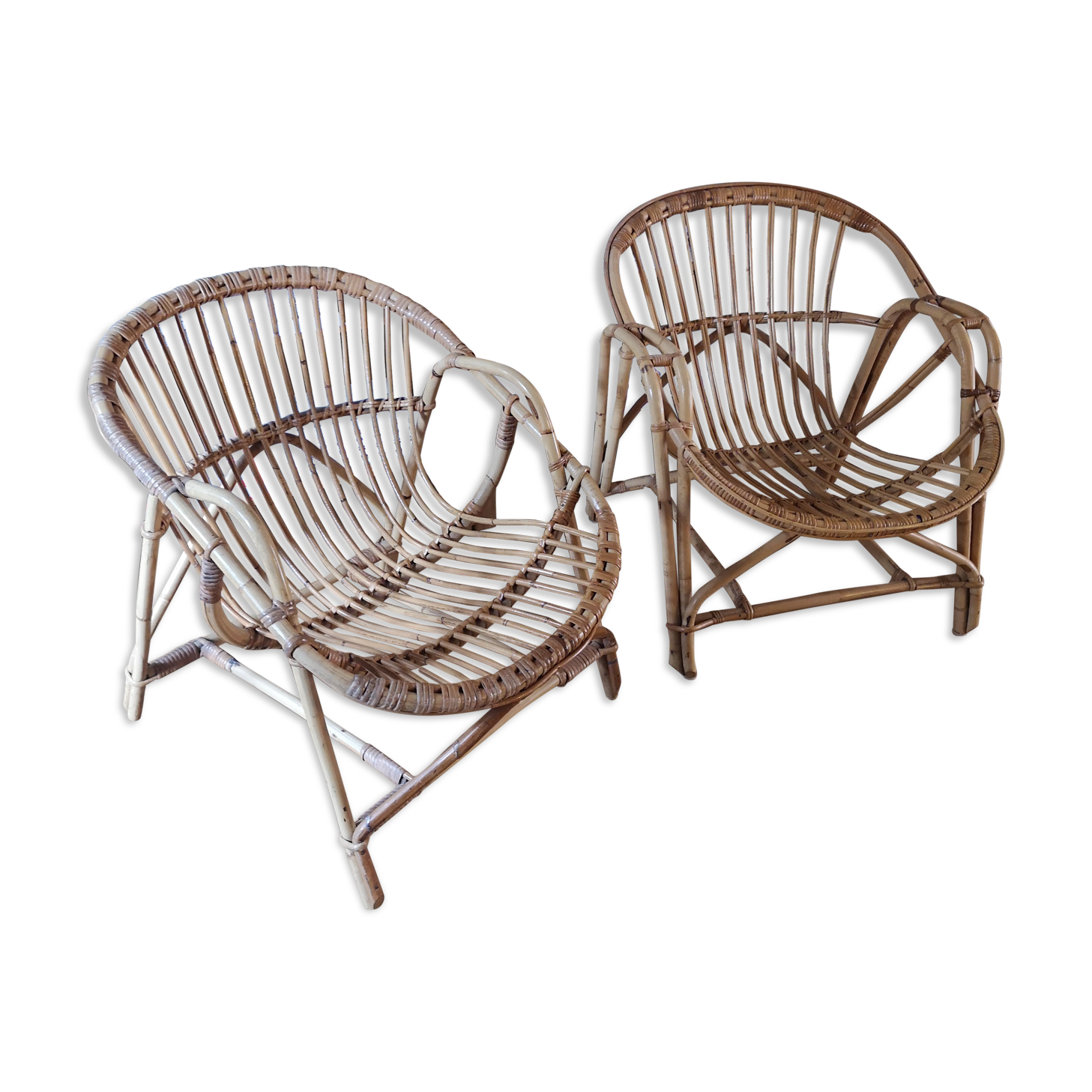 Paire de fauteuils en rotin vintage années 60