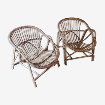 Pair of vintage rattan armchairs 1960