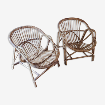 Paire de fauteuils en rotin vintage années 60