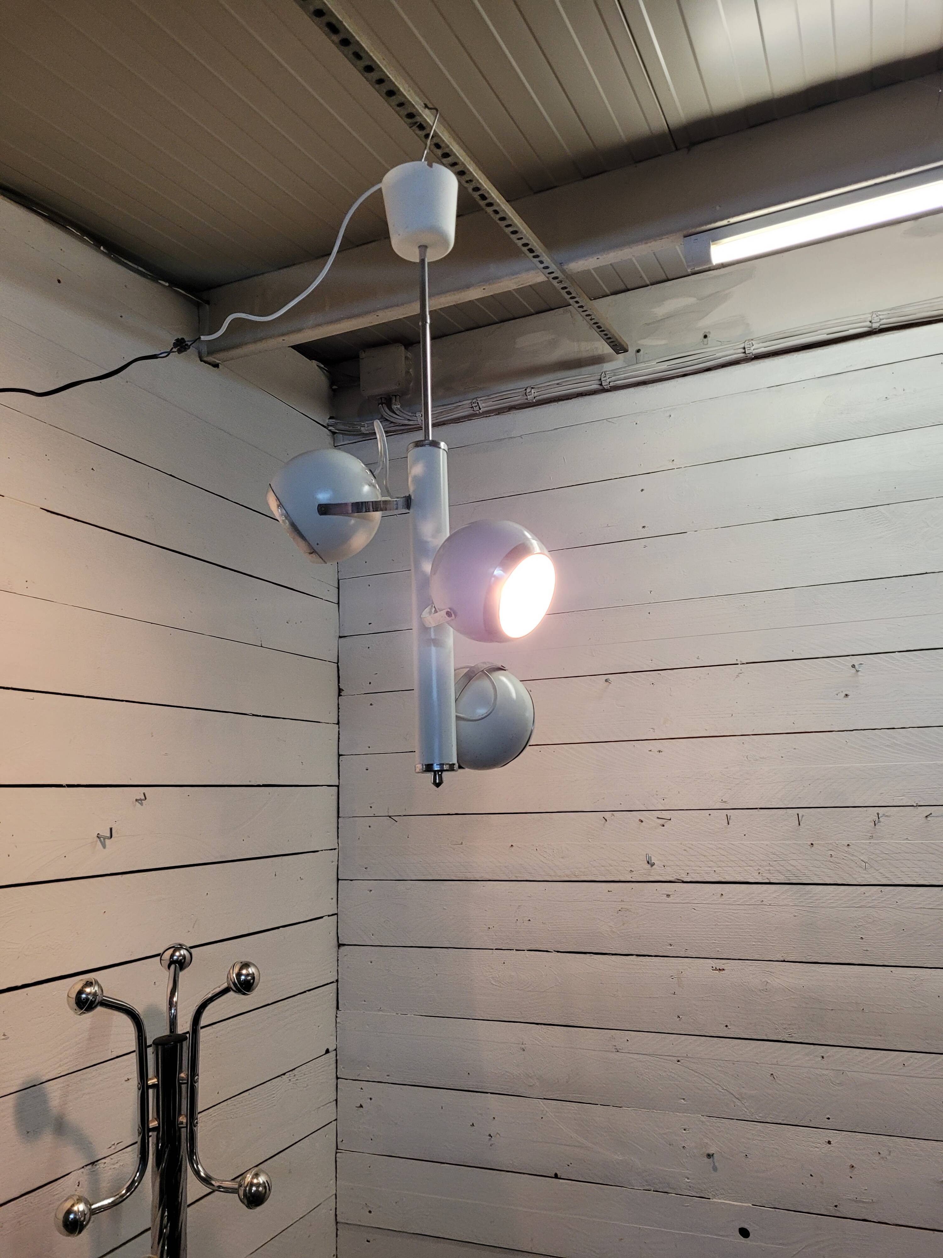 Vintage eyeball pendant chandelier with 3 lacquered reflectors