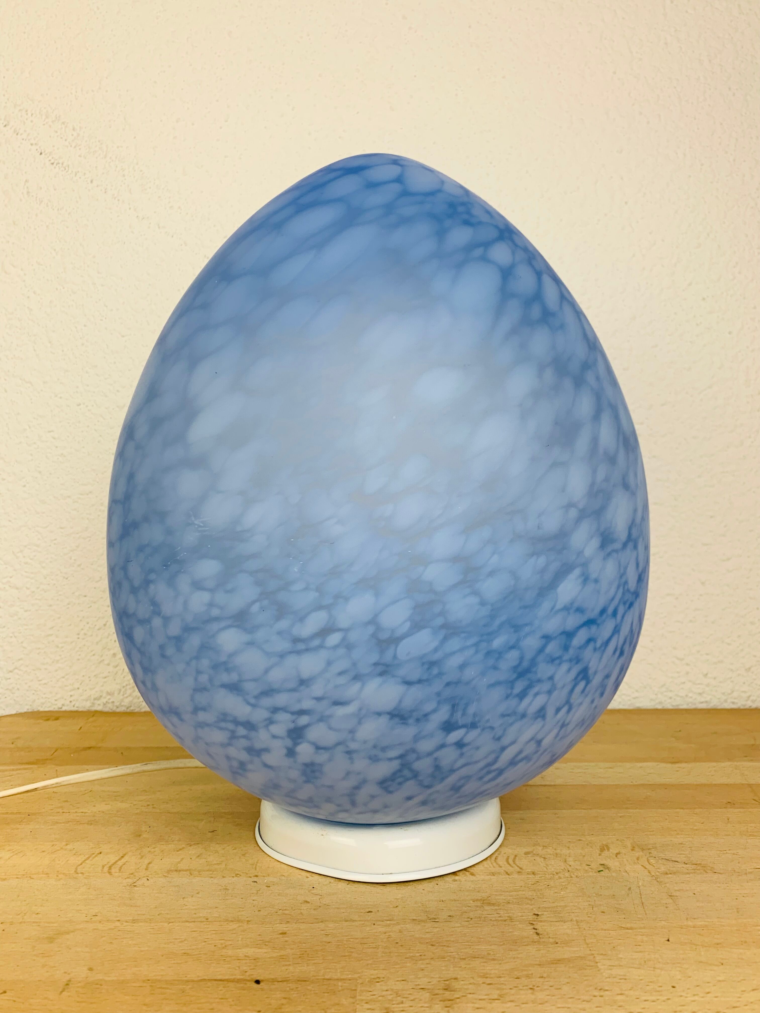 Domec egg lamp, blue speckled glass from Vianne, 70s