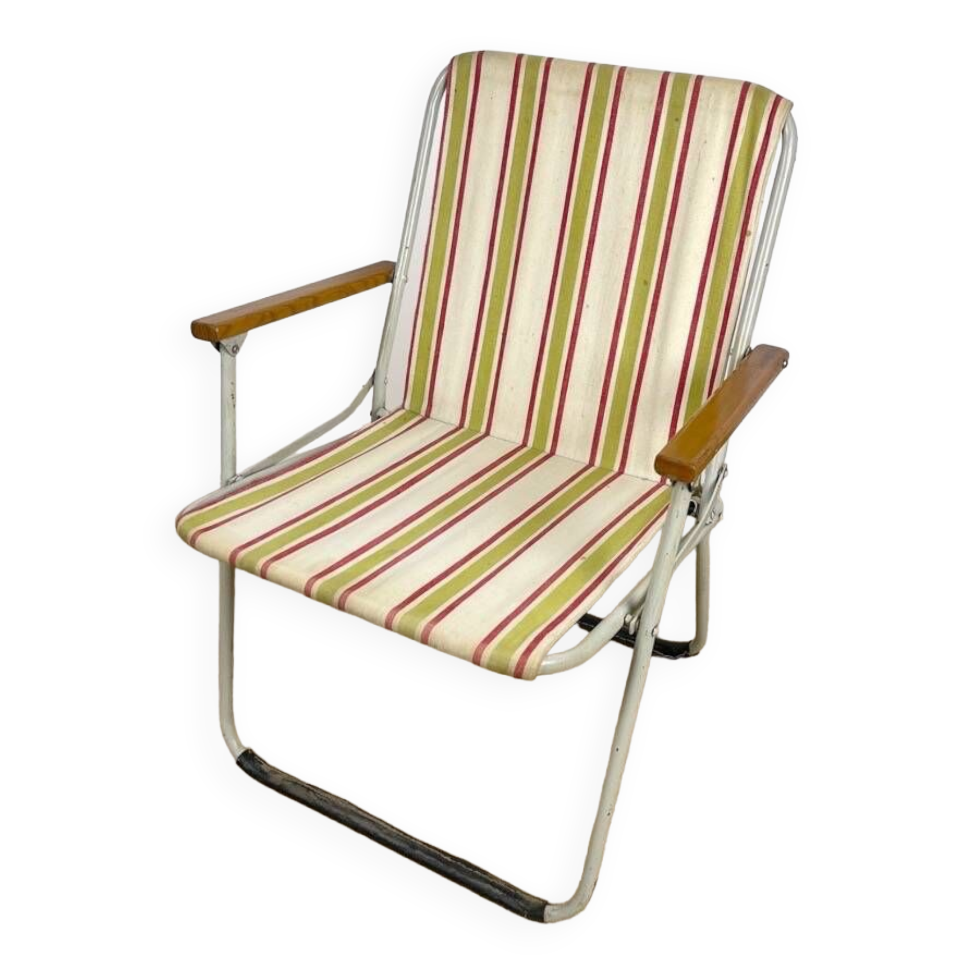 Vintage children's folding armchair in metal and striped canvas