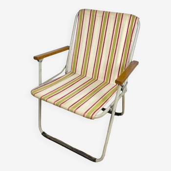 Vintage children's folding armchair in metal and striped canvas