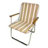 Vintage children's folding armchair in metal and striped canvas