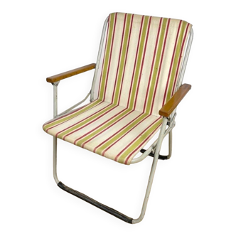 Vintage children's folding armchair in metal and striped canvas