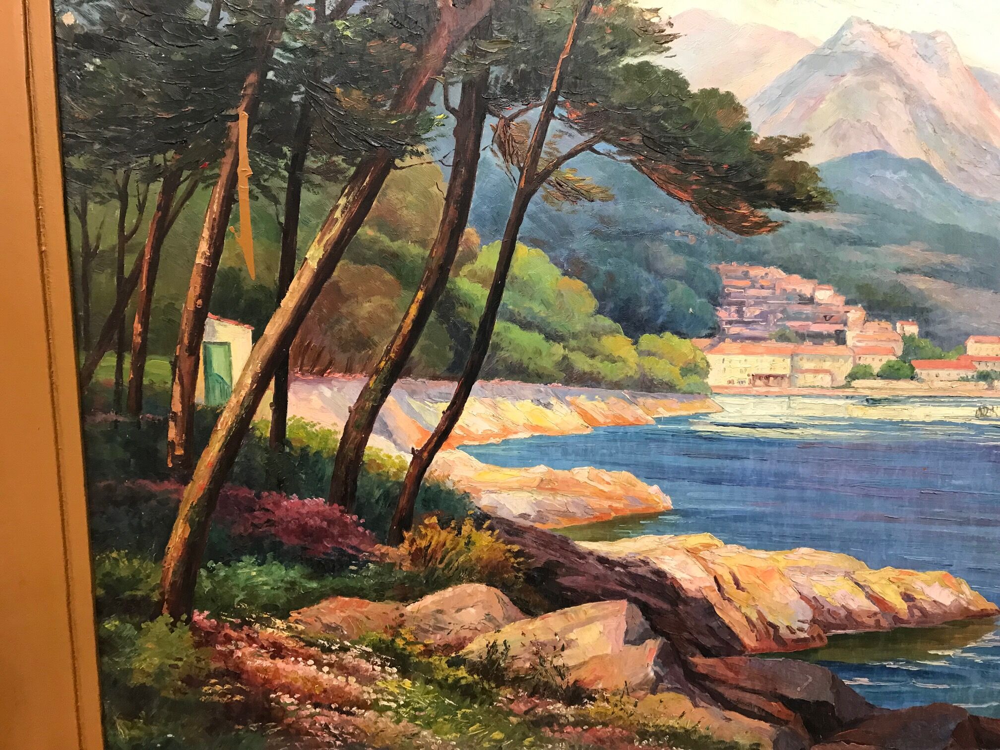 MANANT JEAN BAPTISTE OIL PAINTING SIGNED. SMALL MEDITERRANEAN PORT COTE D'AZUR
