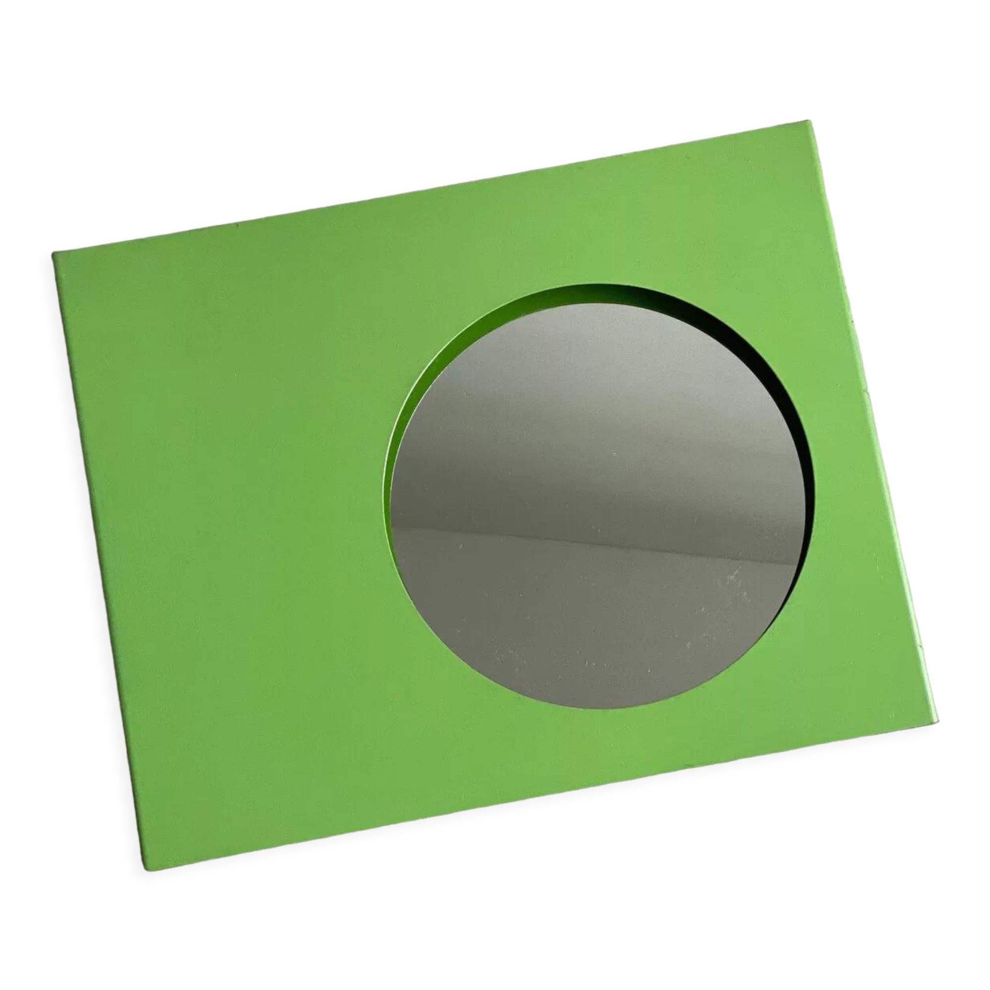 Vintage green metal wall mirror, rectangular, Mid Century decor