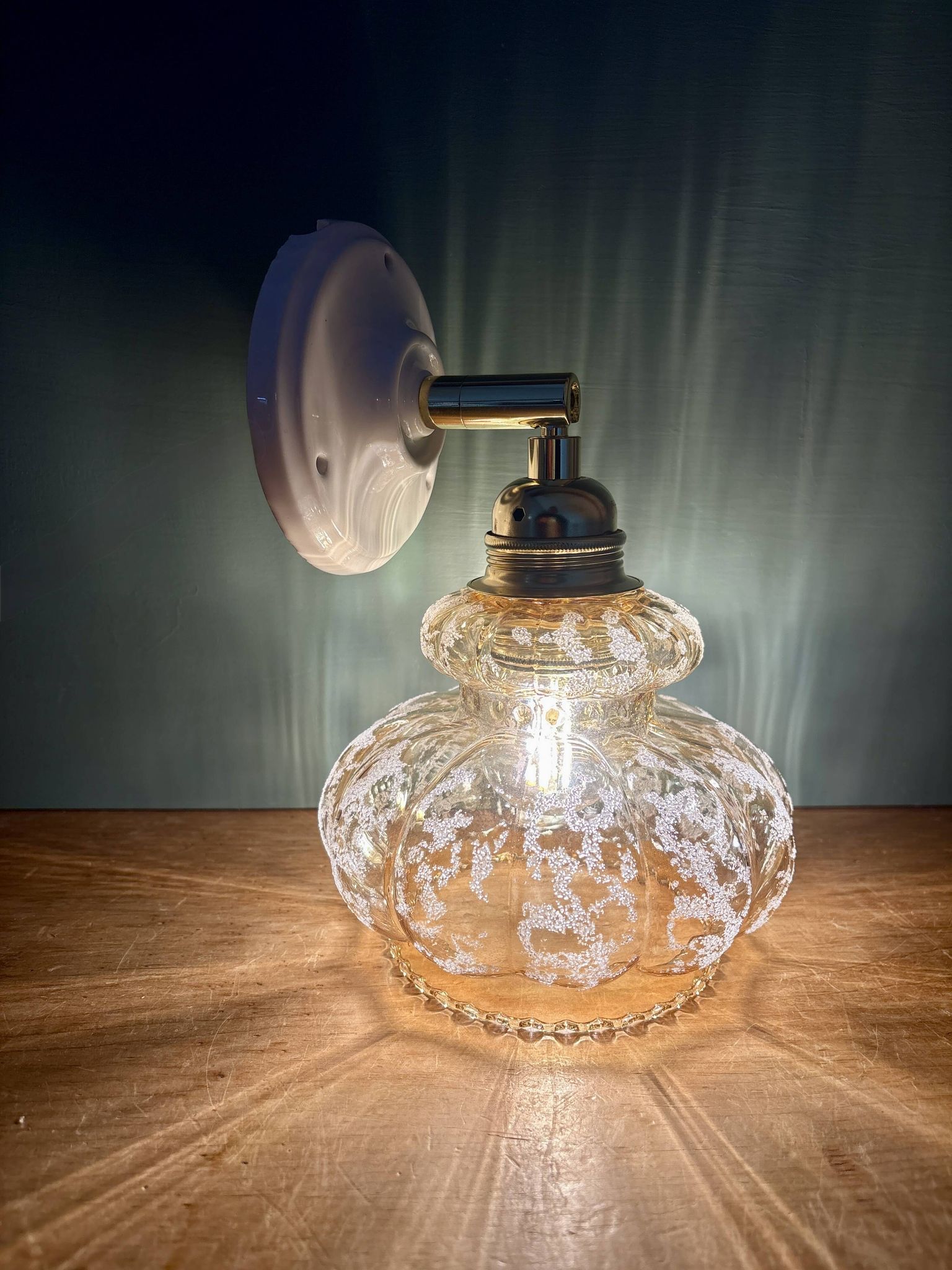Vintage amber frosted glass tulip wall light