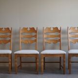 Set of 4 "Razorblade" high back chairs in oak & boucle, Henning Kjærnulf, 1960s