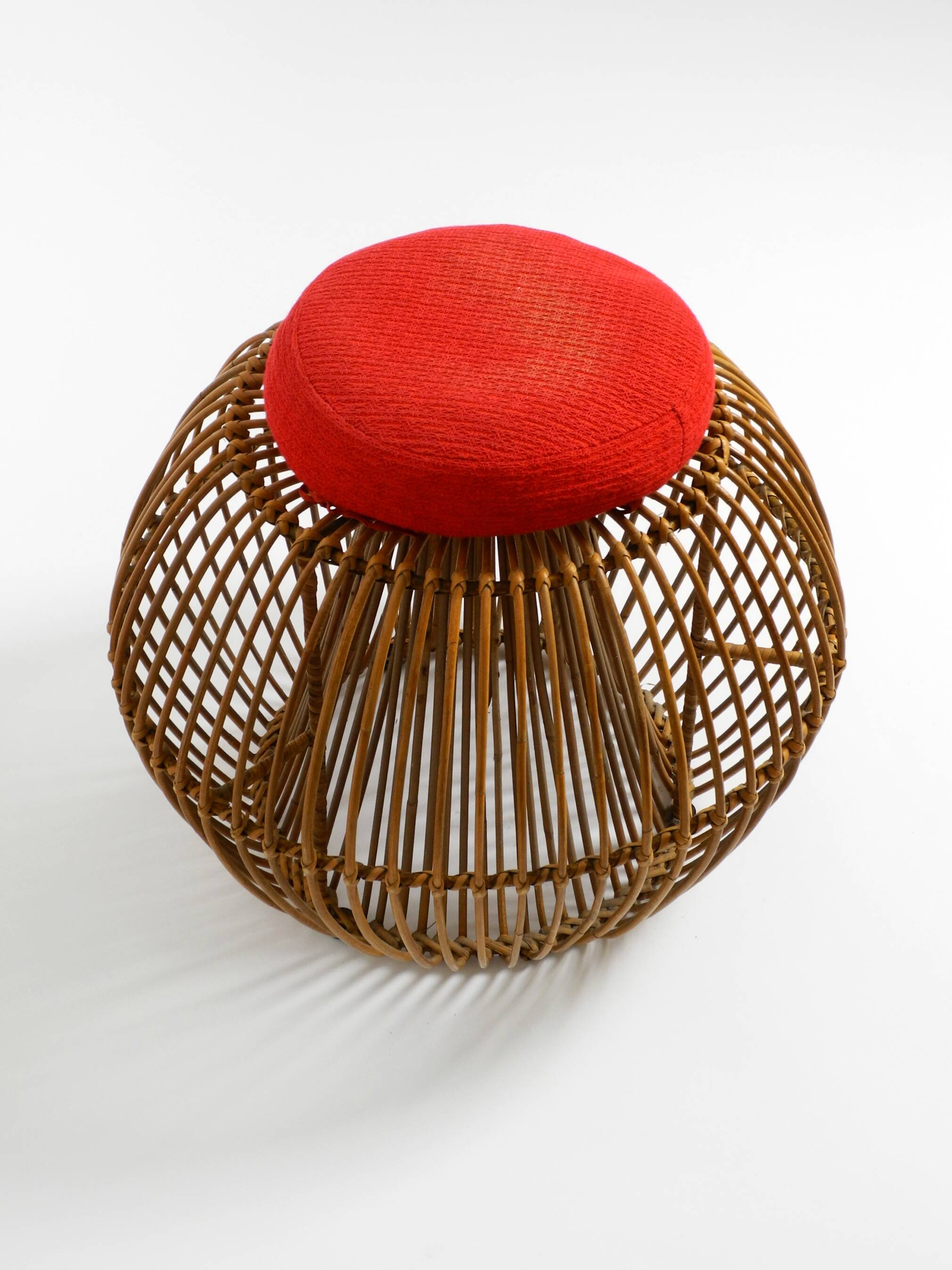 Original 1960s Italian bamboo rattan stool with its original seat cushion