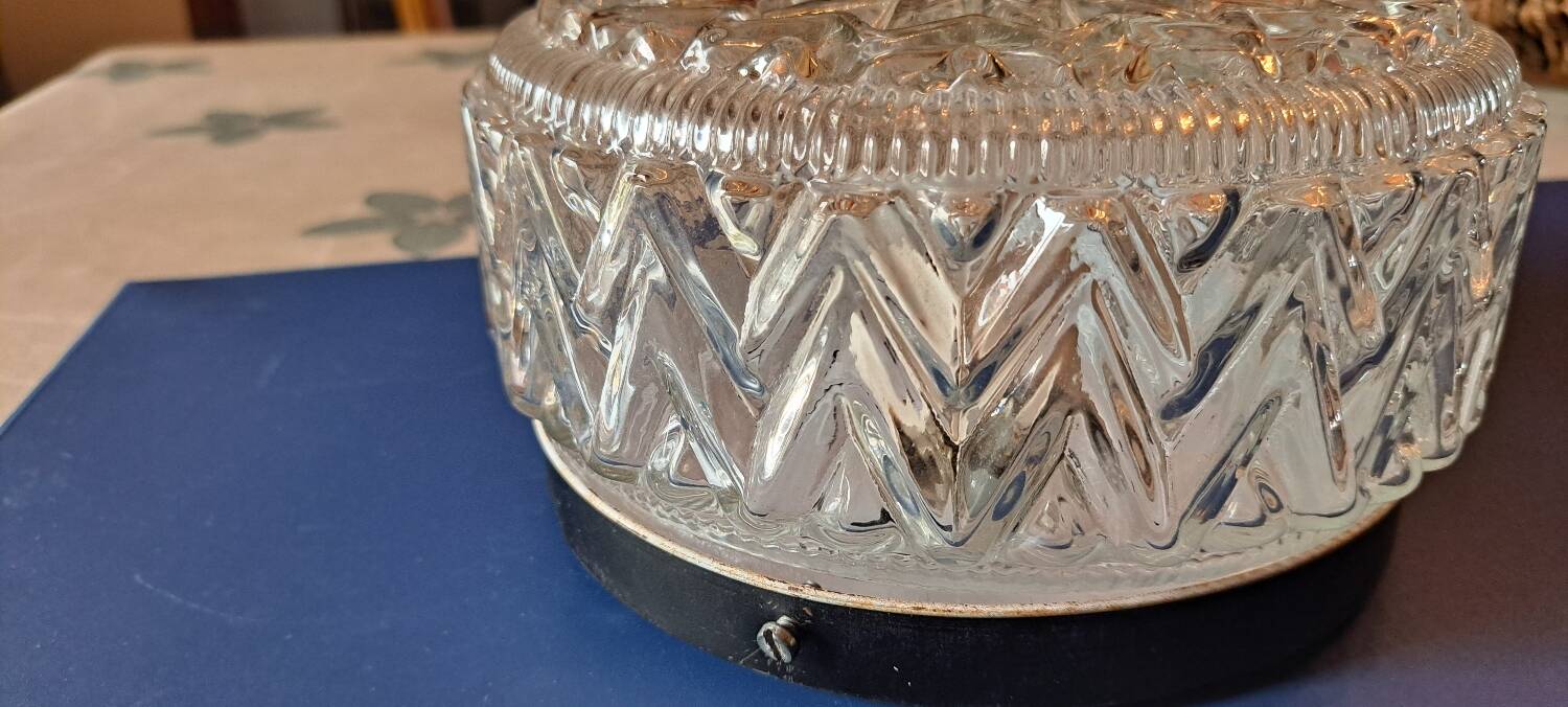 Antique large ceiling light in molded pressed glass.