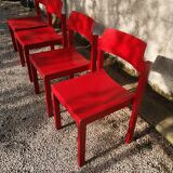 Set of 4 red beech chairs by Rainer Schell 1960