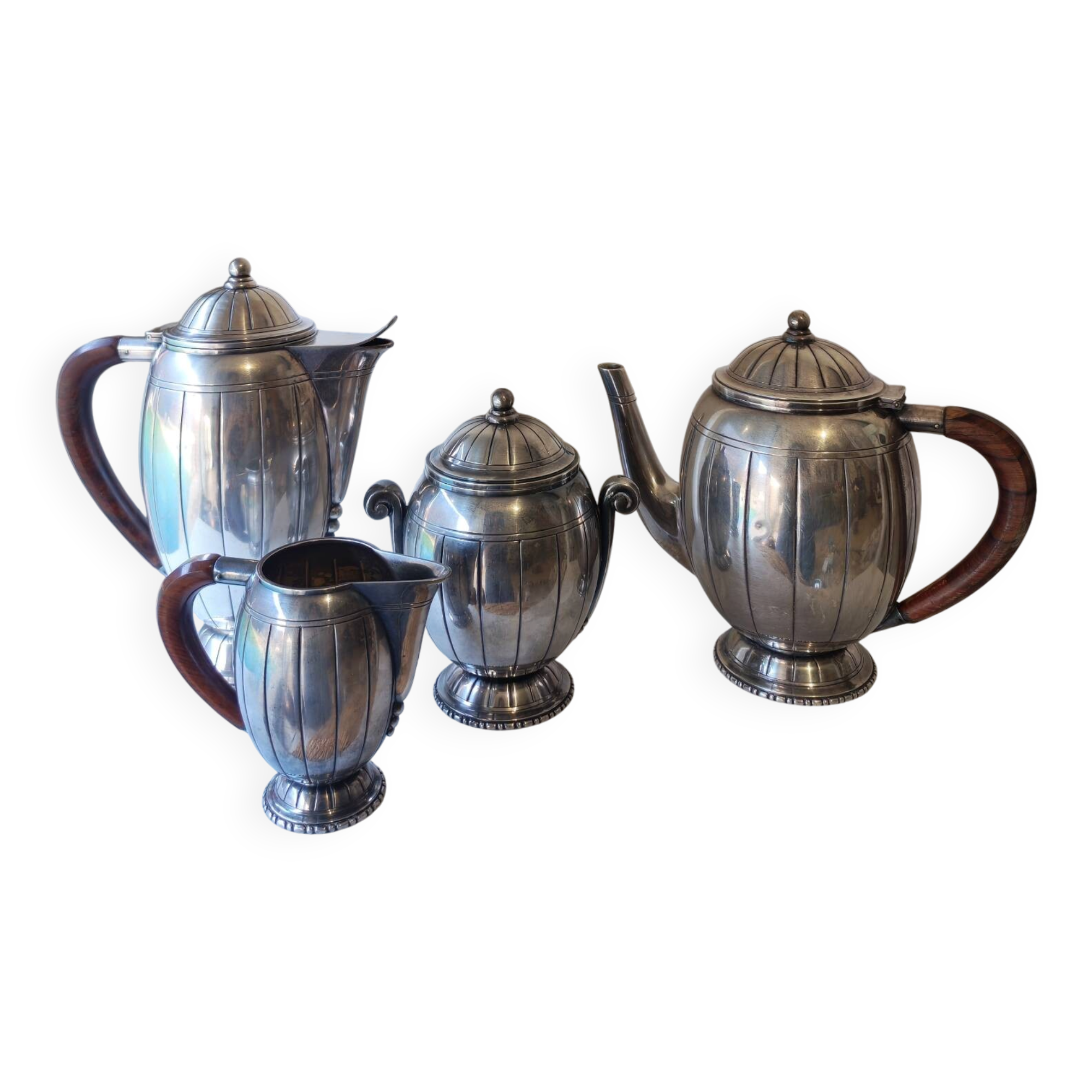 Tea and coffee service in silver-plated metal and wood from the 1930s Art Deco - Wine