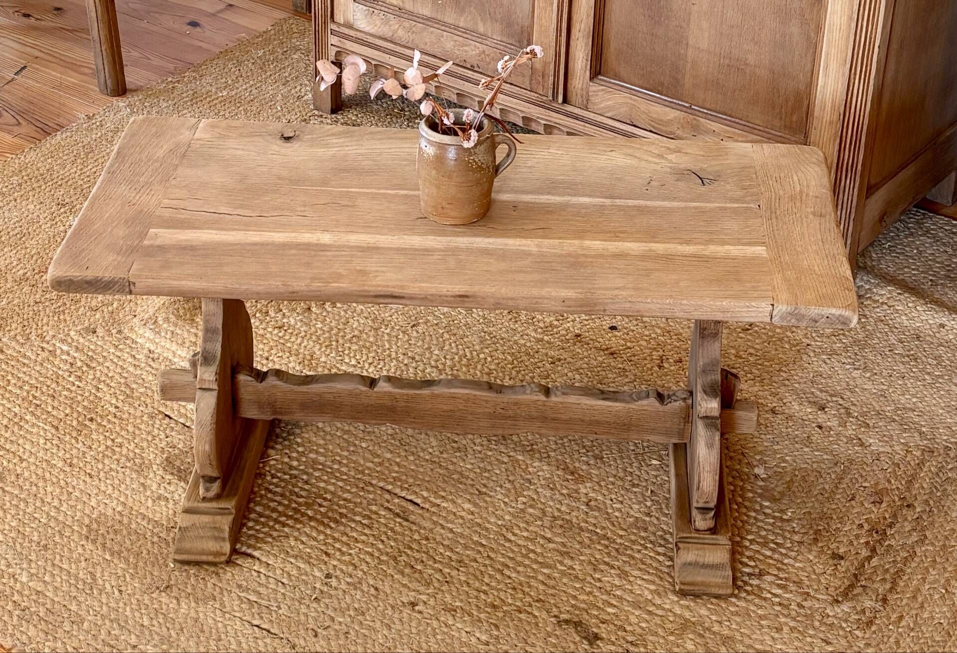 Ancient monastery coffee table in raw solid oak.