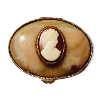 Brass, onyx and cameo jewelry box
