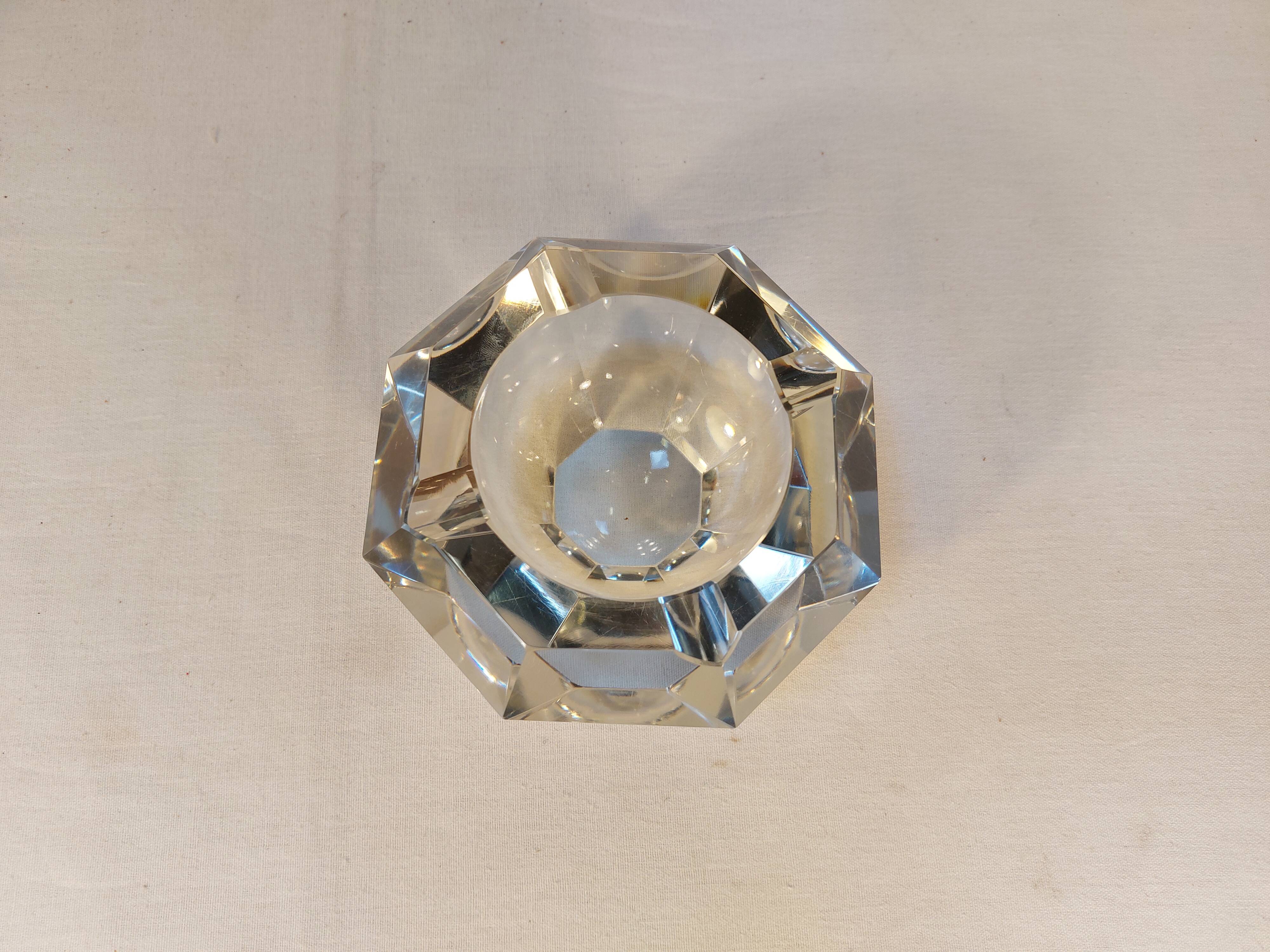High octagonal diamond ashtray in solid crystal Flavio Poli style - 1970s