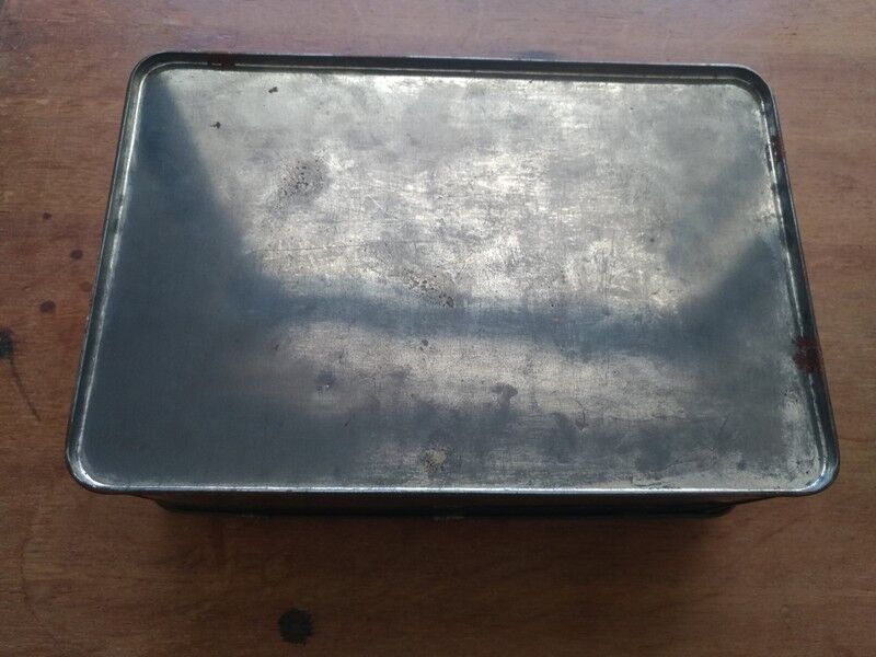 Vintage black art deco metal box with fish decoration