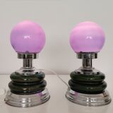 Pair mid century Portuguese ceramic and glass table lamps