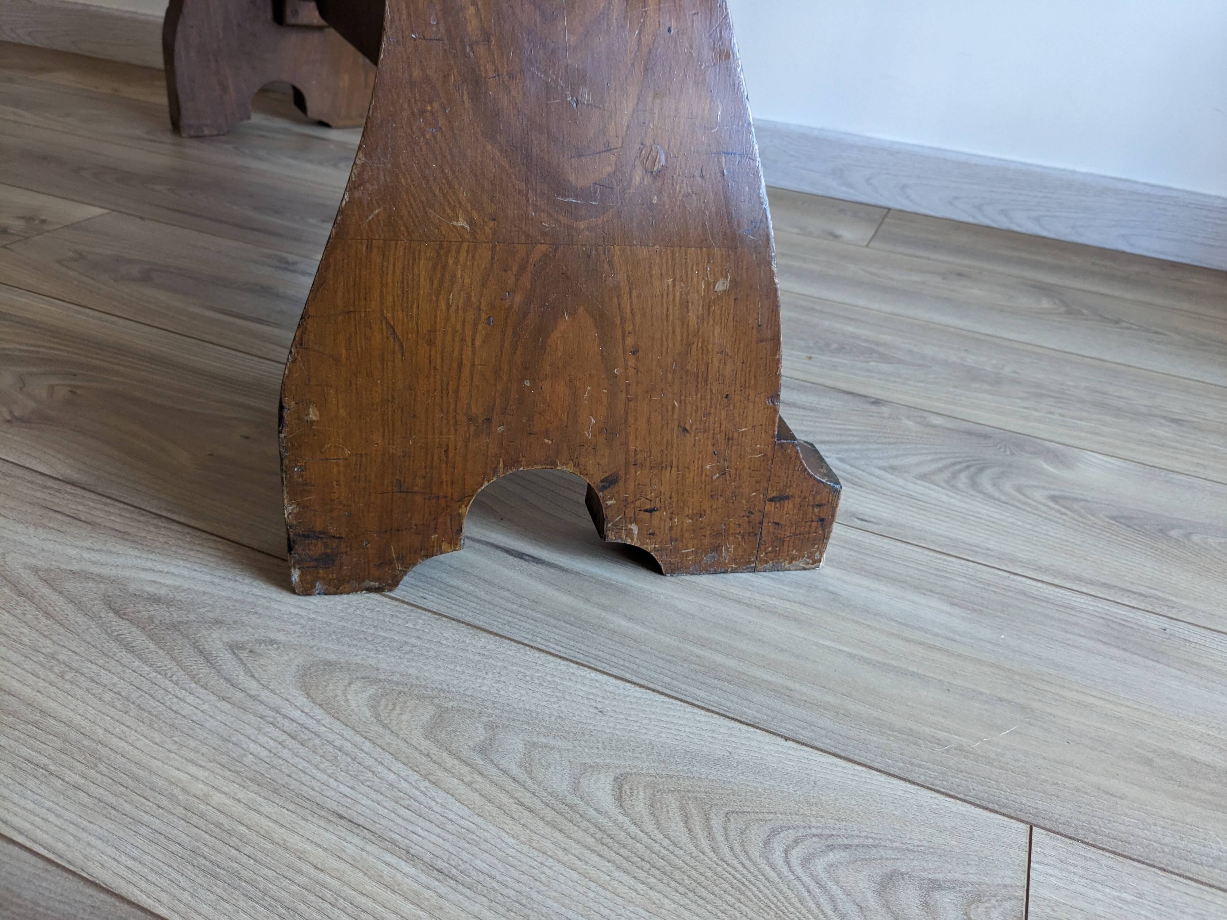 Old church organ bench in Art Nouveau style made of solid oak.