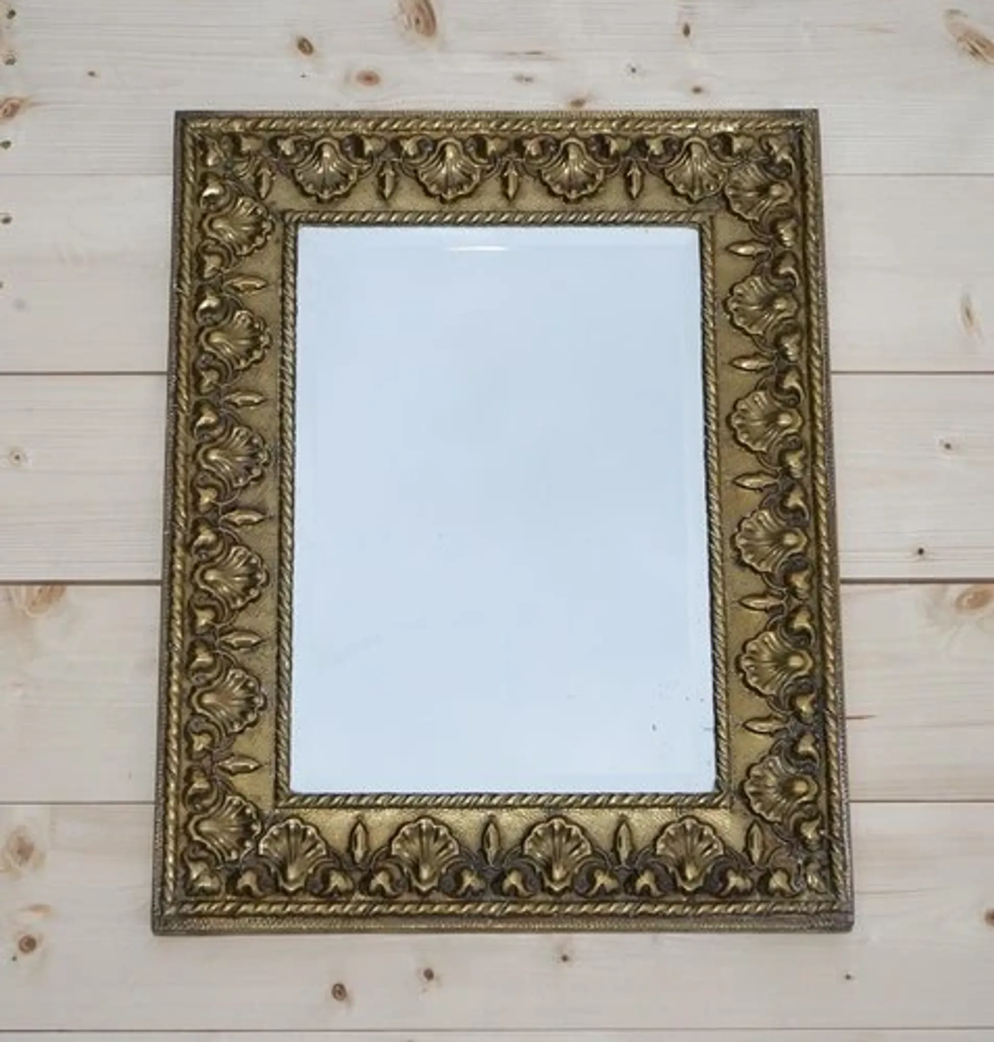 Neoclassical Antique Shell Mirror in Brass