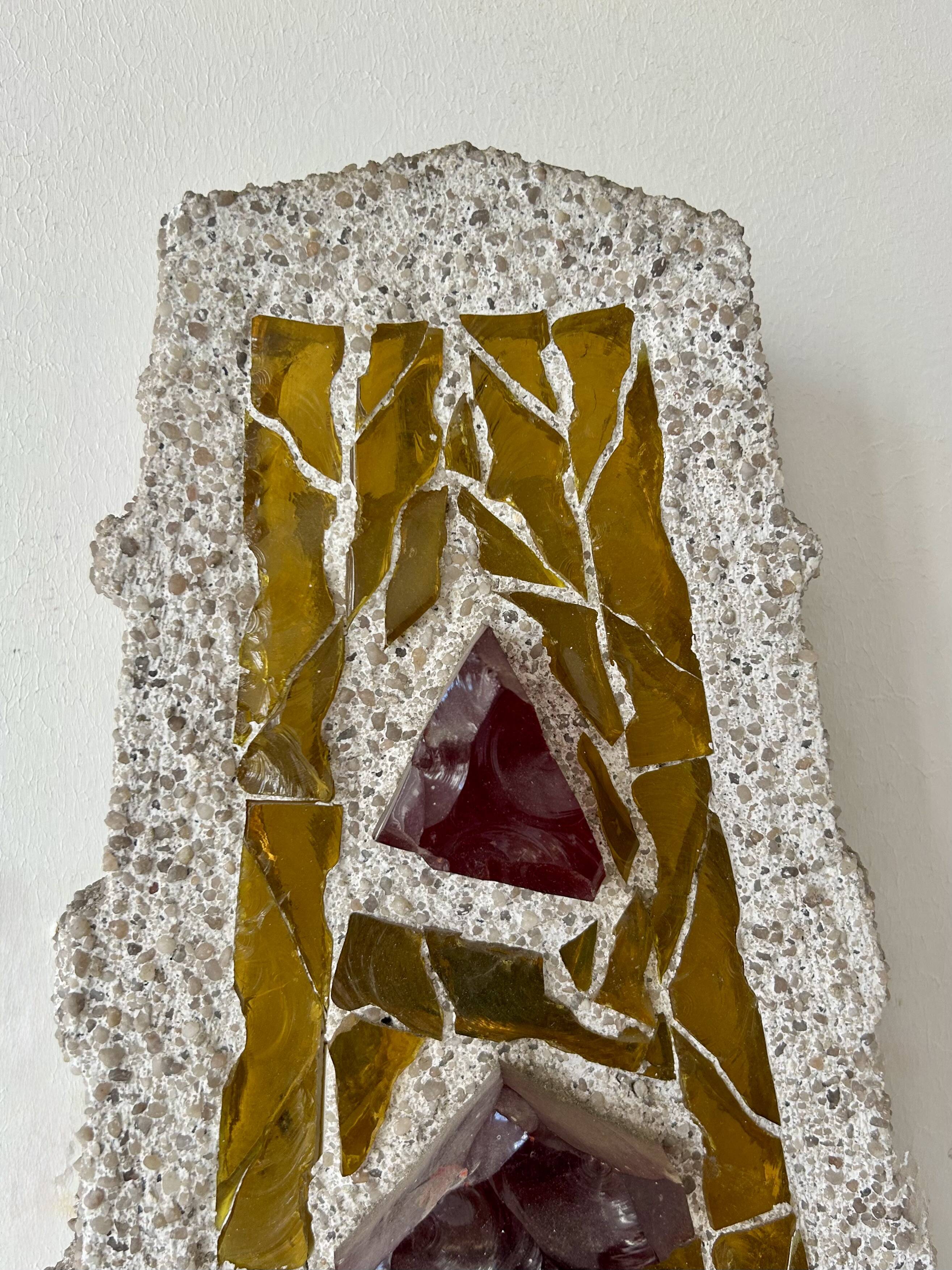 Vintage XL "stained glass" wall sconce in cement and glass, Sweden 1950