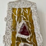 Vintage XL "stained glass" wall sconce in cement and glass, Sweden 1950