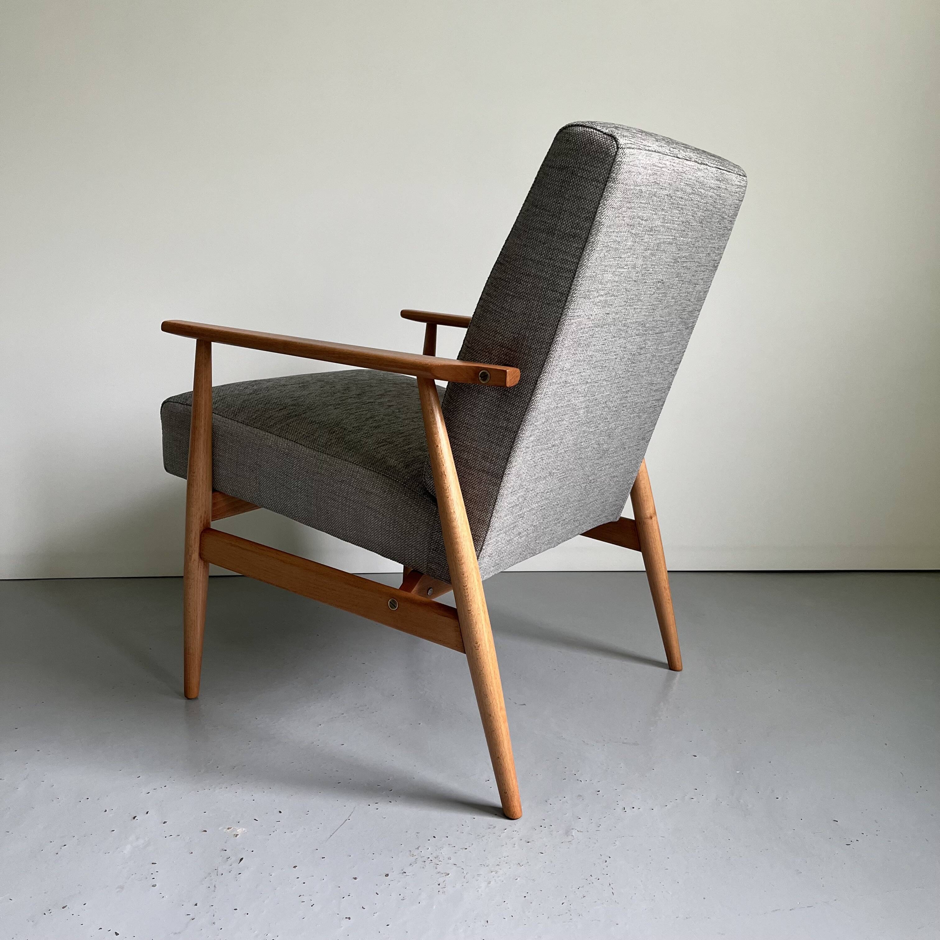 Gray fabric armchair type 300-190 by Polish designer H. Lis, 1960s