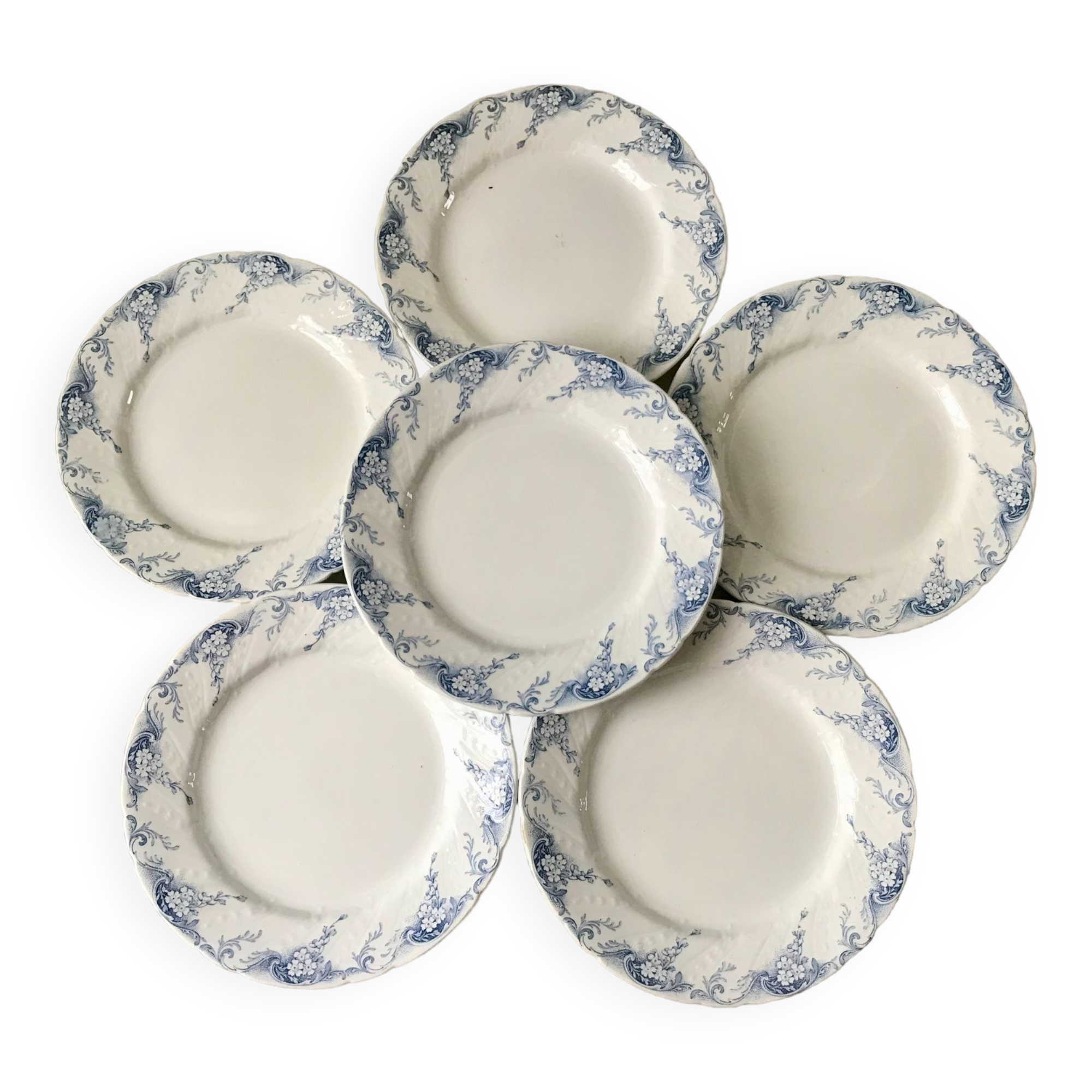 set of 6 flat plates in Iron Earth K&G Lunéville model "Angèle" late 19th century