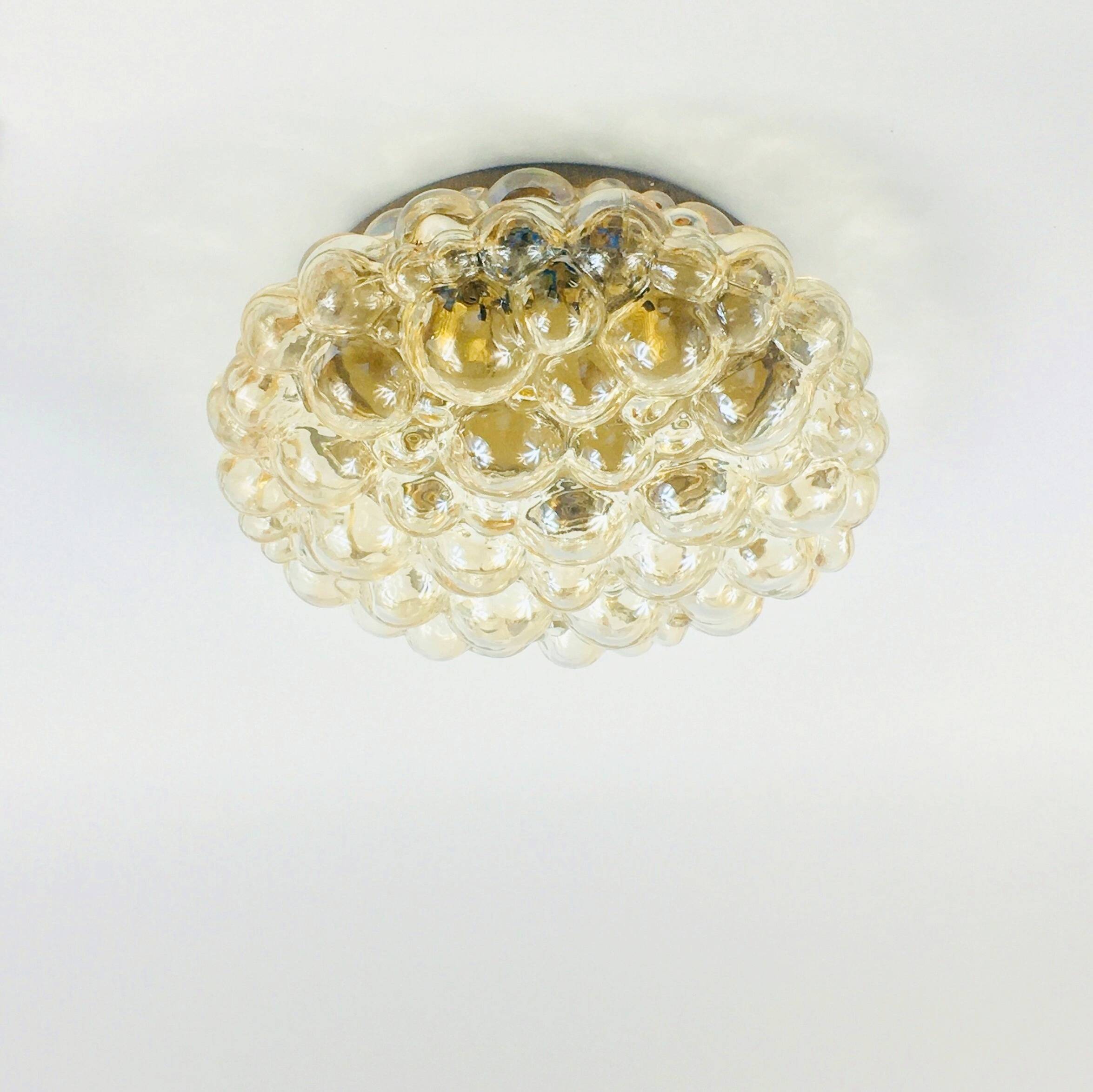 Large Amber Bubble Glass Ceiling Light/Flush Mount by Helena Tynell for Limburg, Germany, 1960s
