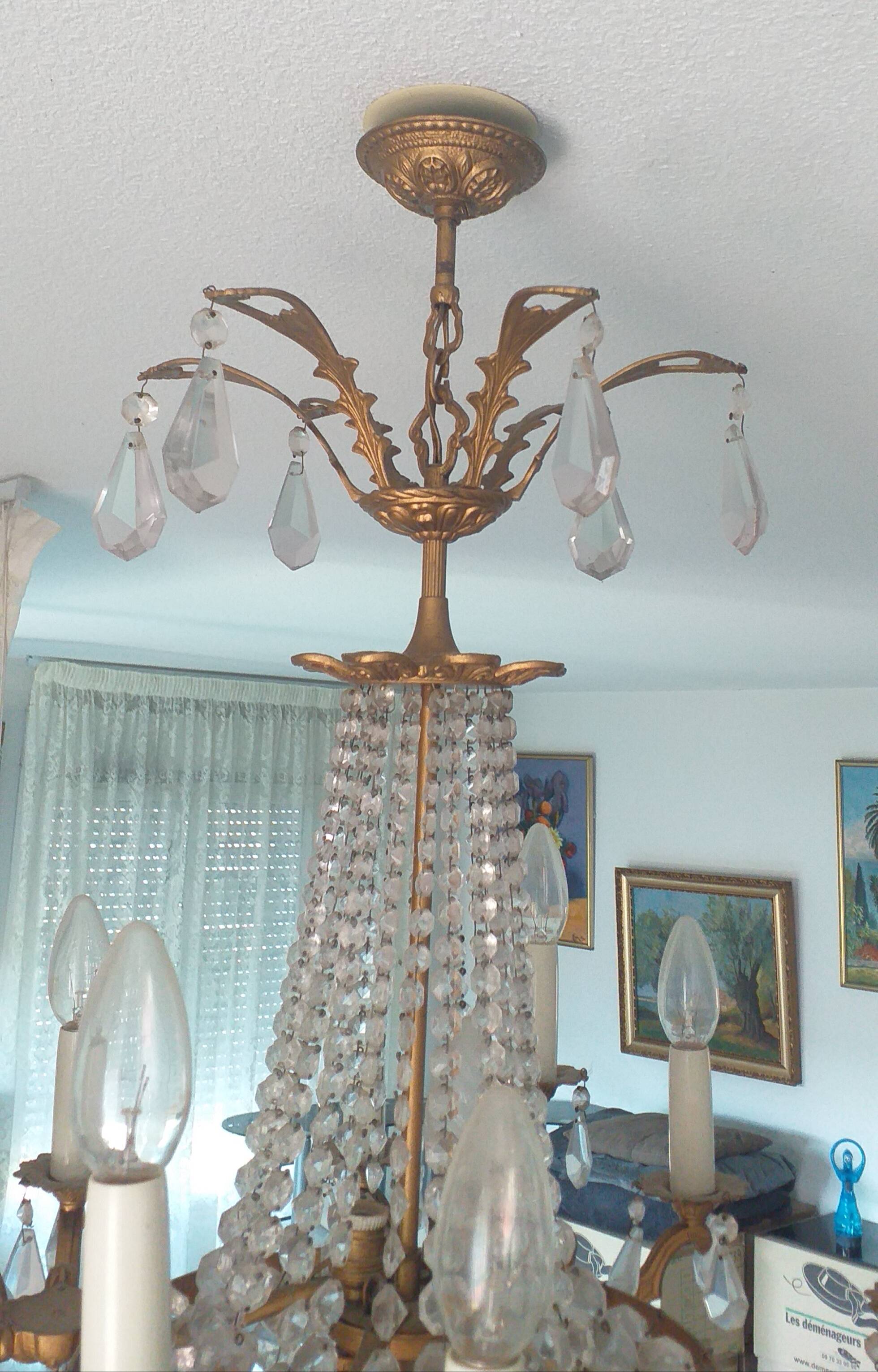 Lustre baroque véritable cristal de bohème et bronze 12 branches