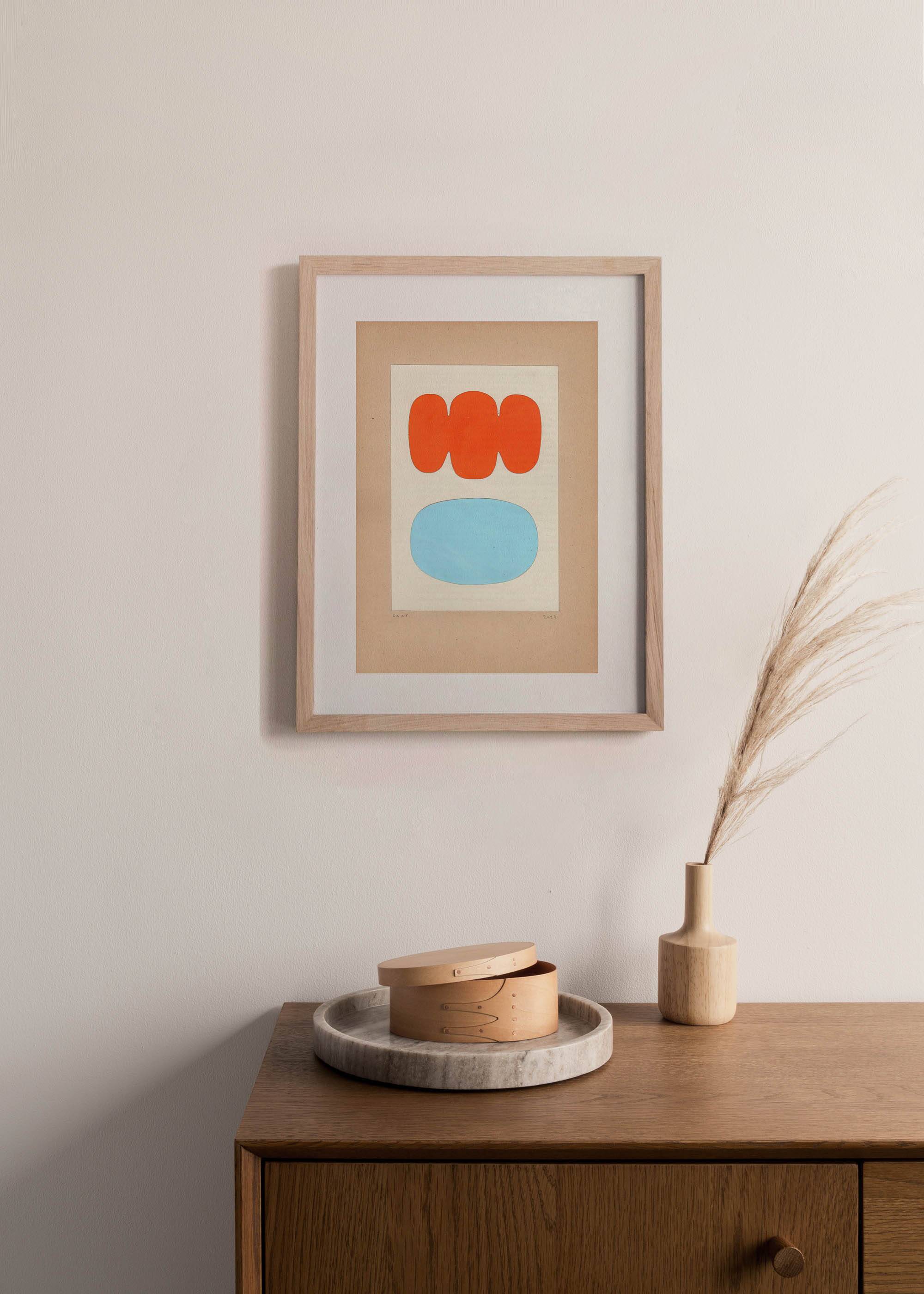 Collage on old paper - abstract painting H801 signed Eawy