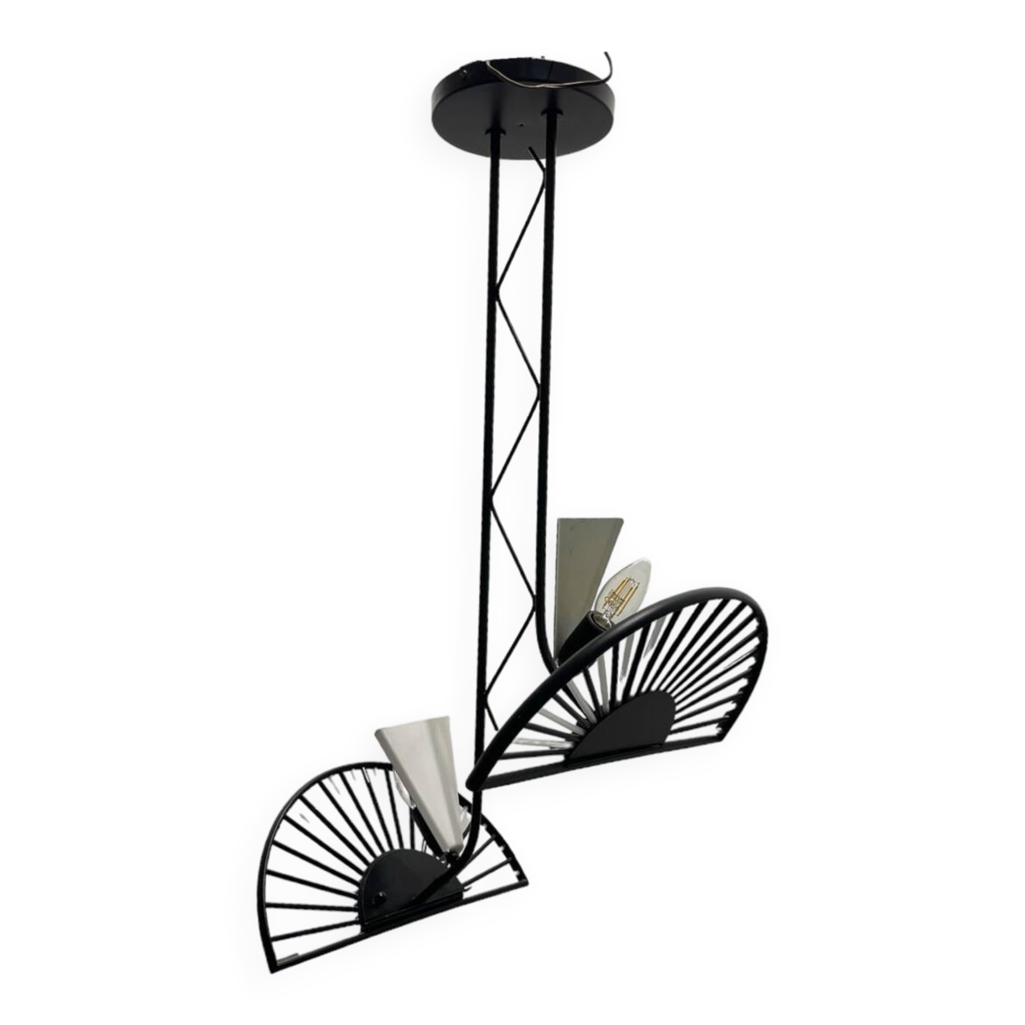 Architectural Black and white Murano Glass Rod  Light Pendant 1980’s