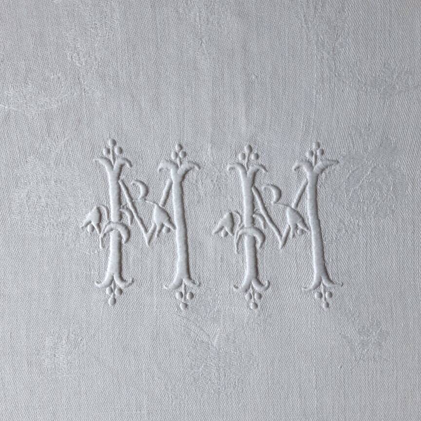 Old damask tablecloth monogrammed mm