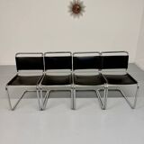 Lot of 4 tubular chairs designed by Mart Stam in vintage black leather from the 1980s.
