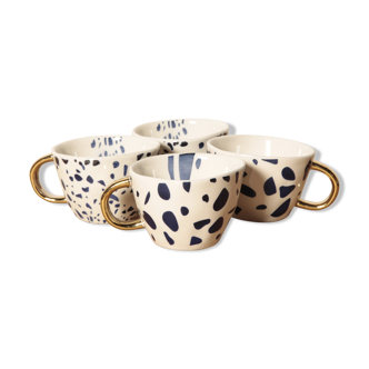 Set of 4 cups blue terrazzo pattern