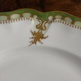 Vintage round green Limoges porcelain serving platter with gold trim