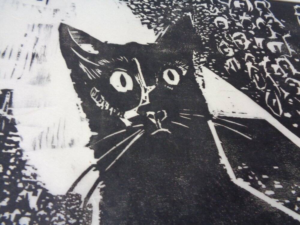 Gerhart Bettermann, 2 Cats, 1980s, Woodcut